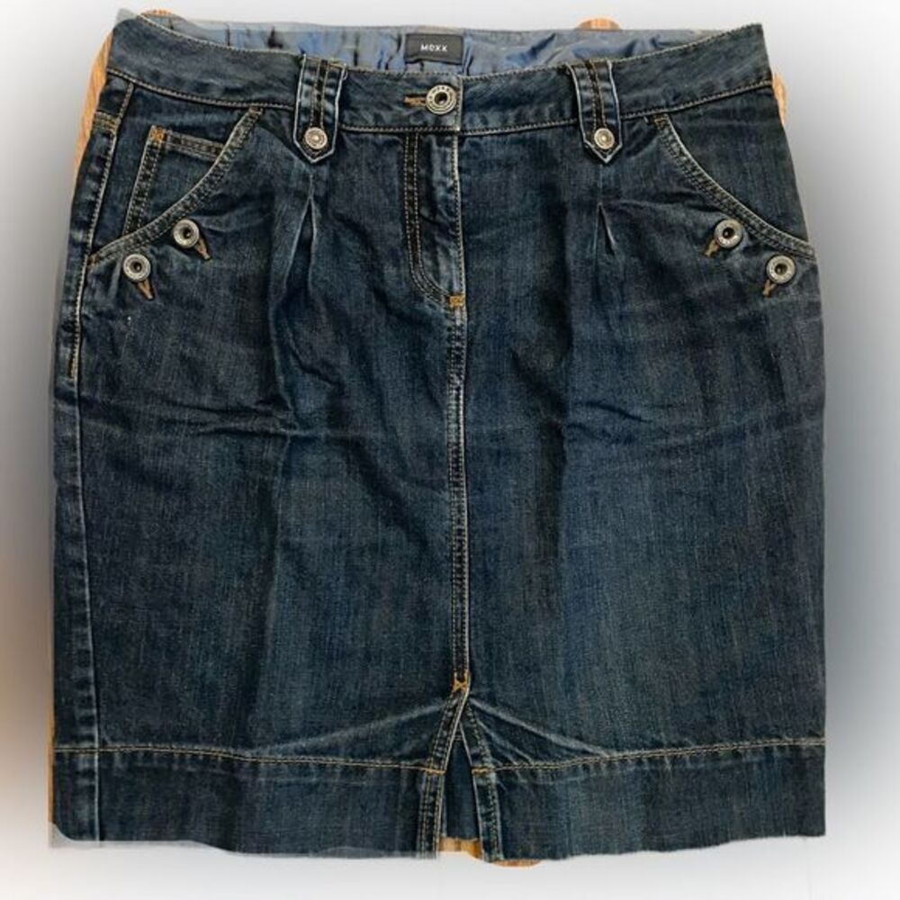 Mexx Distressed Denim Skirt - 10 denim blue   Cotton